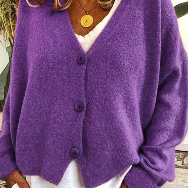 Cristina | Cardigan Donna Collo a V con Bottoni Maniche Lunghe