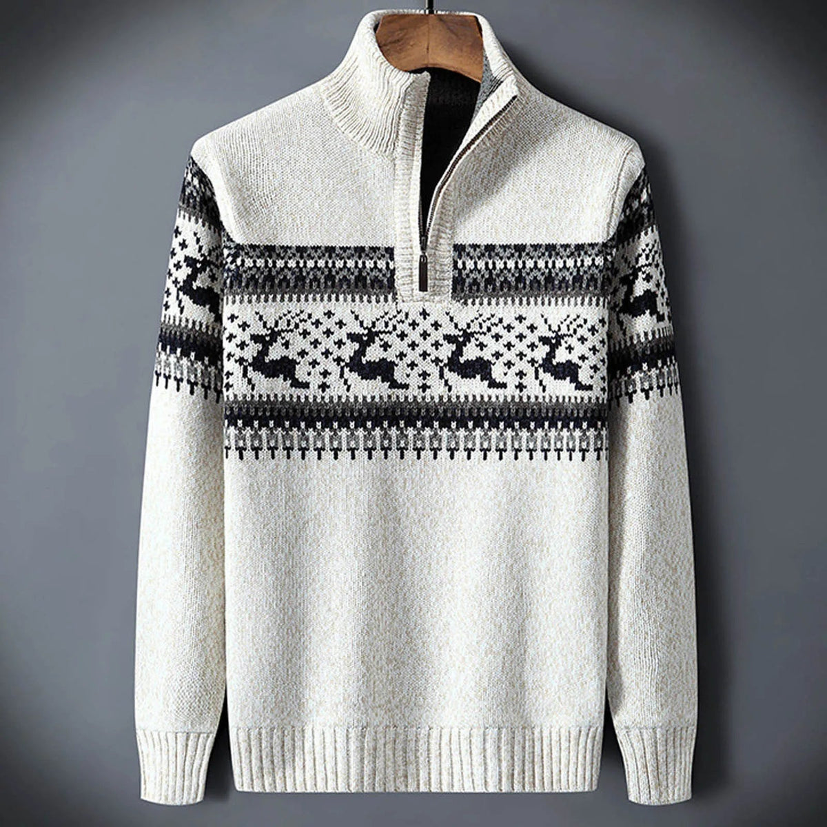 Edoardo | Maglione Natalizio Uomo Quarter Zip Fair Isle Collo Alto