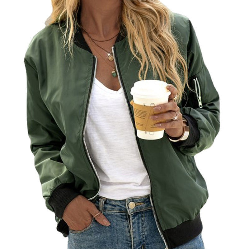 Giacca Bomber Donna con Zip Frontale Maniche Lunghe