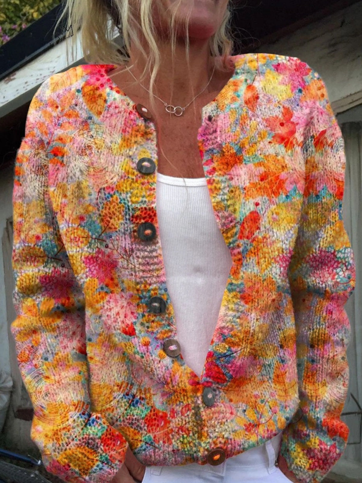 Giulia | Giacche Invernali Donna di Maglia Stampata Bottoni Floreali