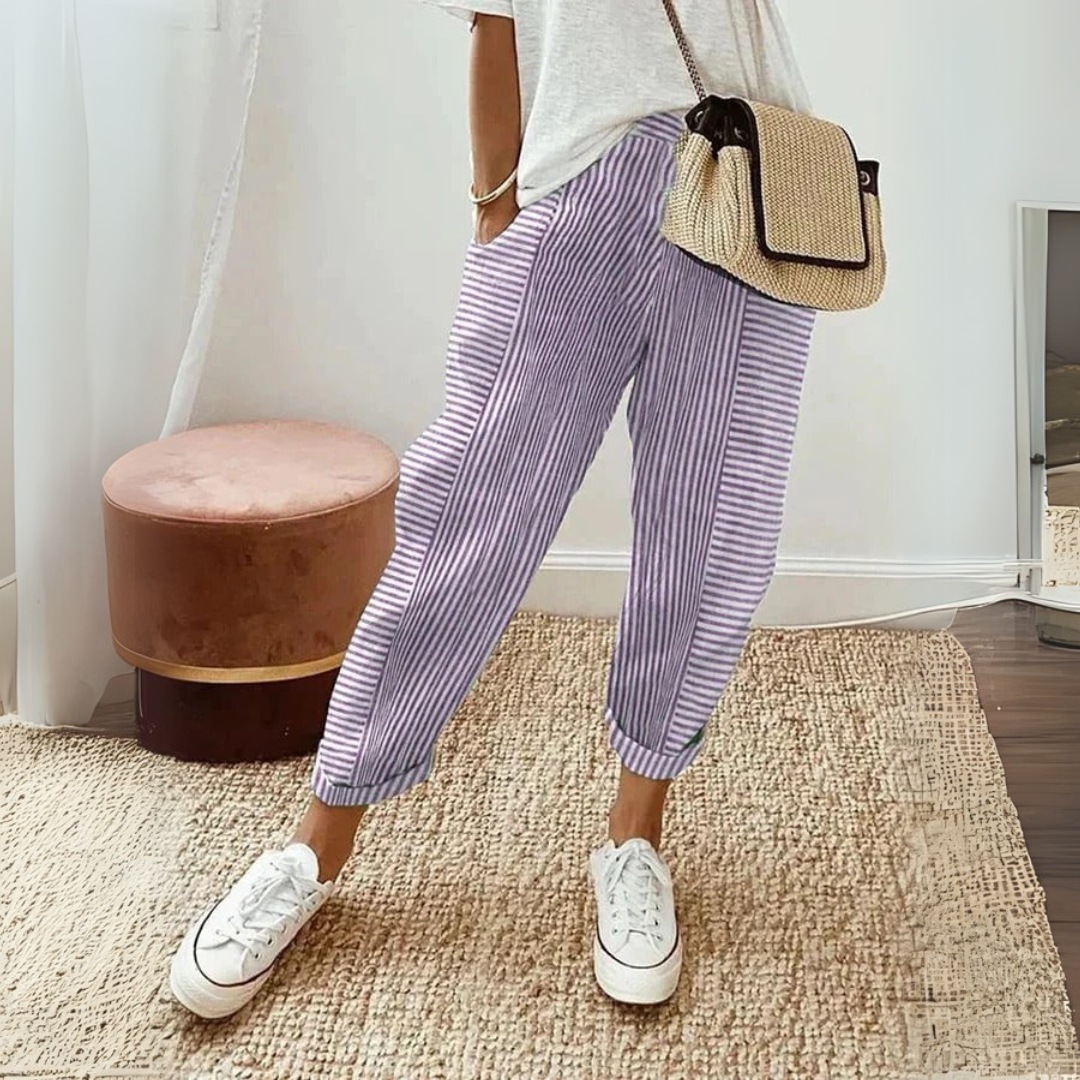 Perla | Pantaloni Cropped a Righe Donna Vita Elastica