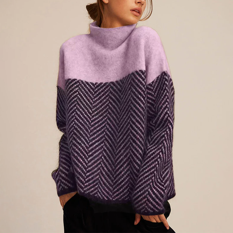 Sofia | Pullover Donna Collo Alto Motivo Chevron Maglia a Maniche Lunghe