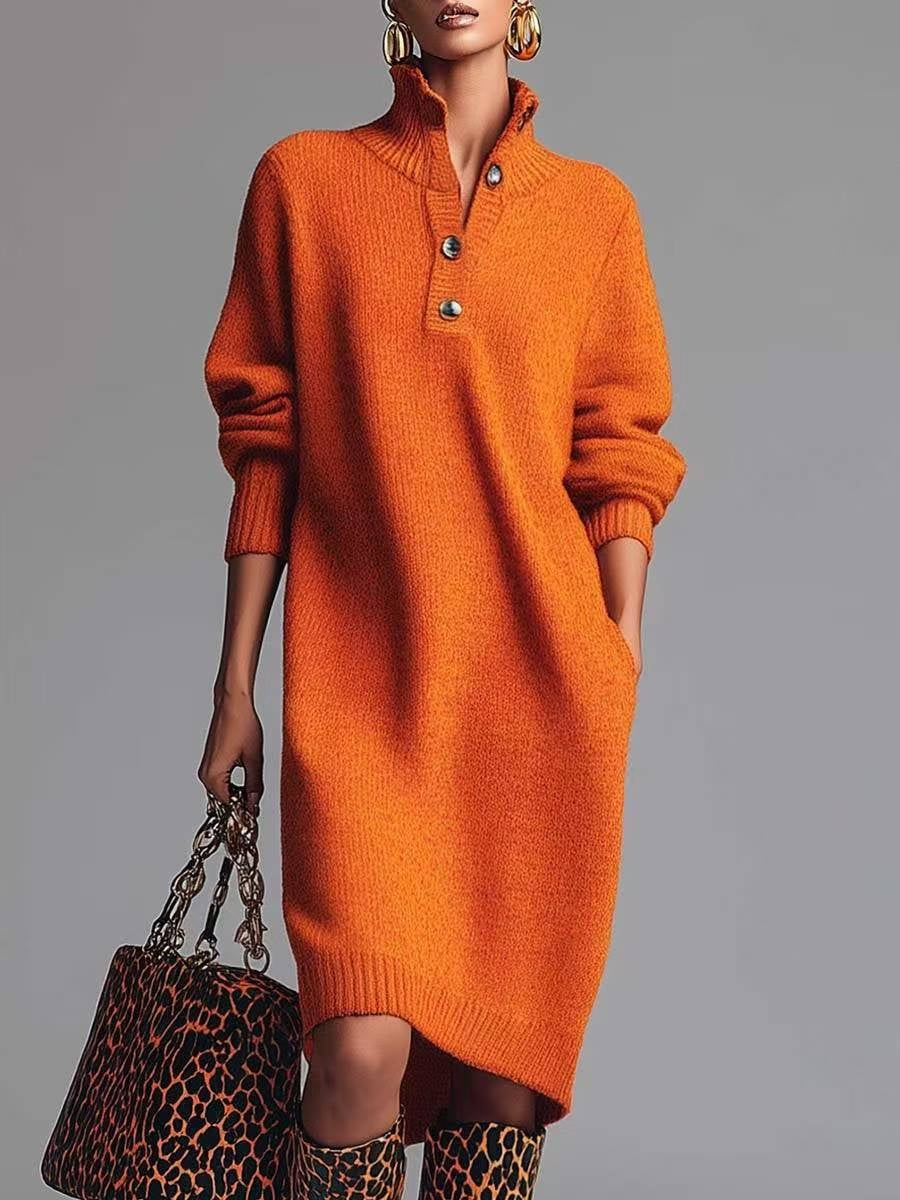 Sofia | Vestito in Maglia Manica Lunga Donna con Bottoni