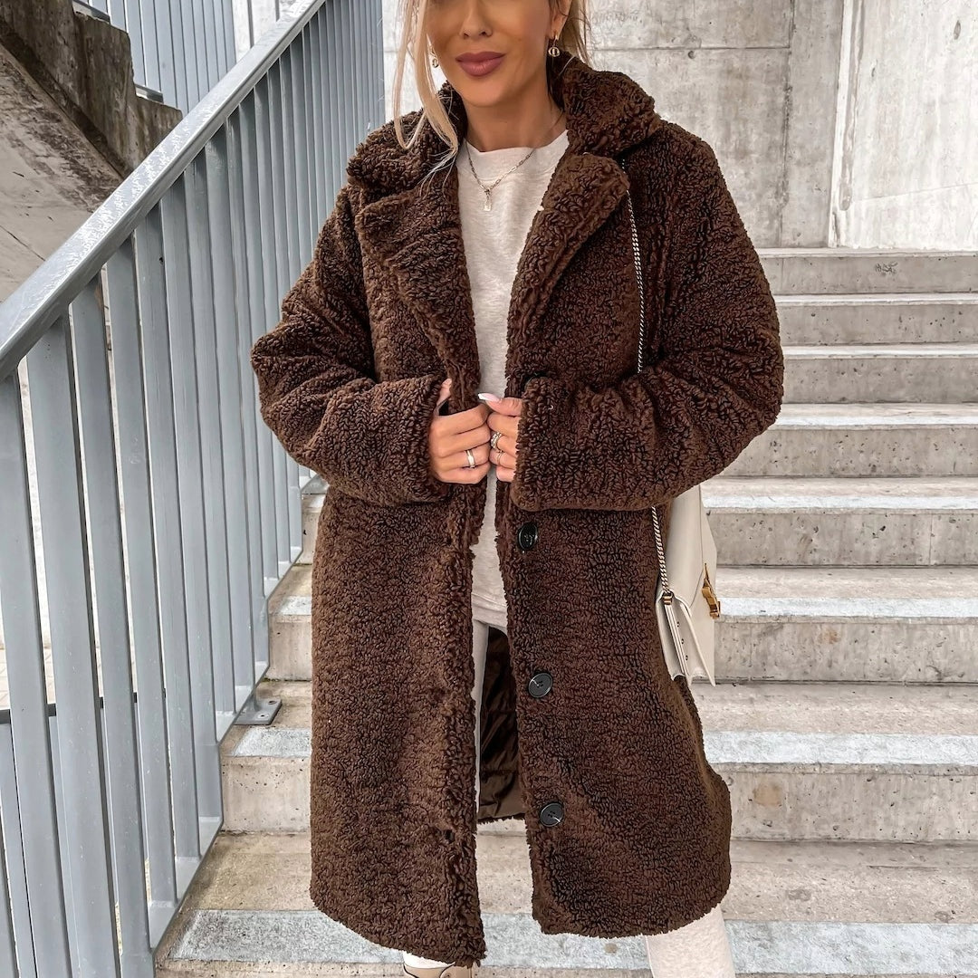 Stefania | Cappotto Lungo Teddy Oversize Donna Revers Bottoni