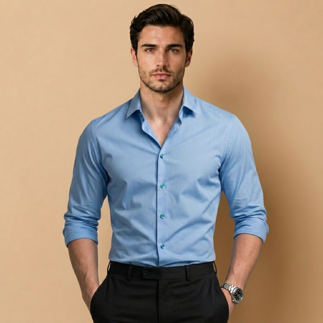 Camicia da Uomo Slim Fit con Linea Sartoriale e Maniche Lunghe