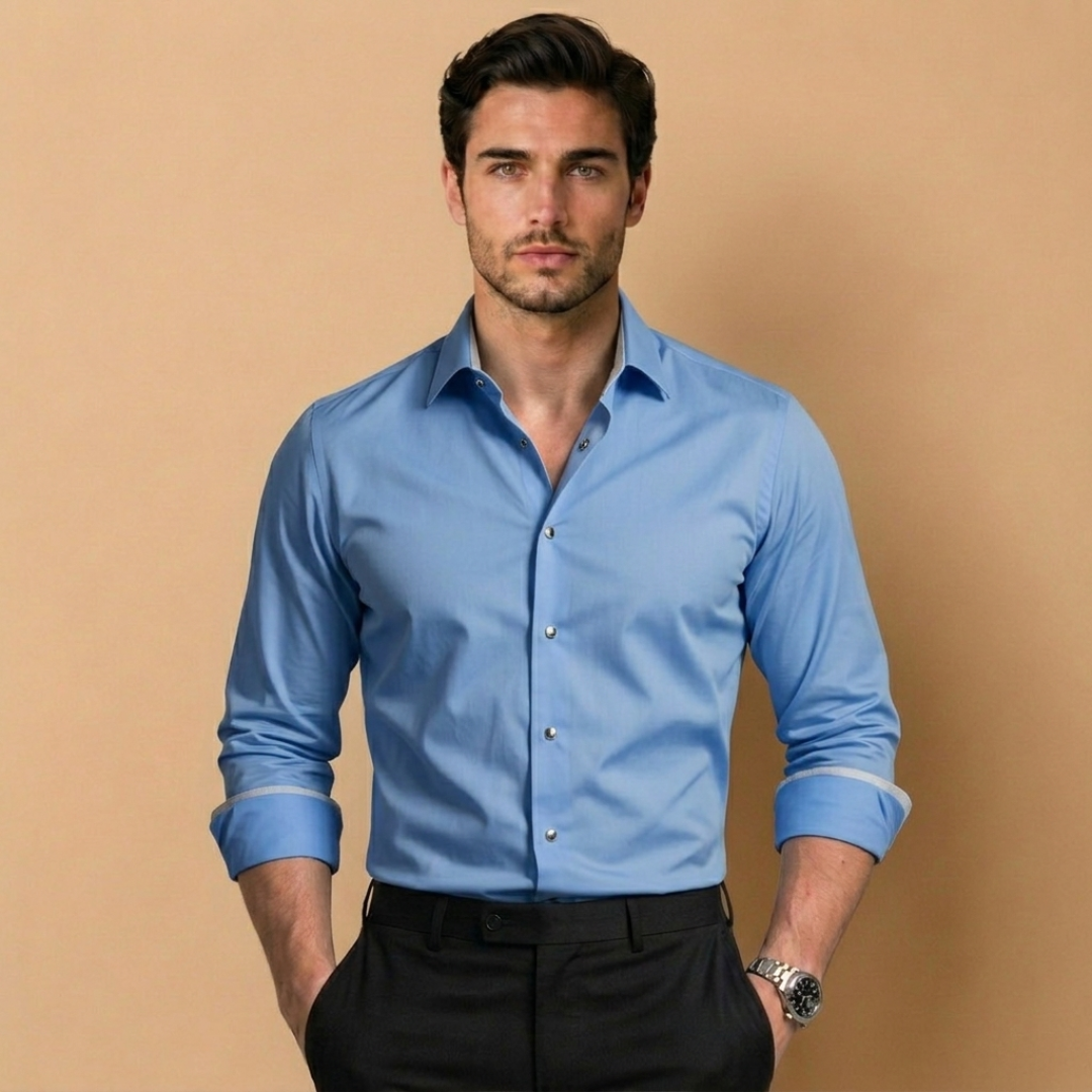 Camicia da Uomo Slim Fit con Linea Sartoriale e Maniche Lunghe