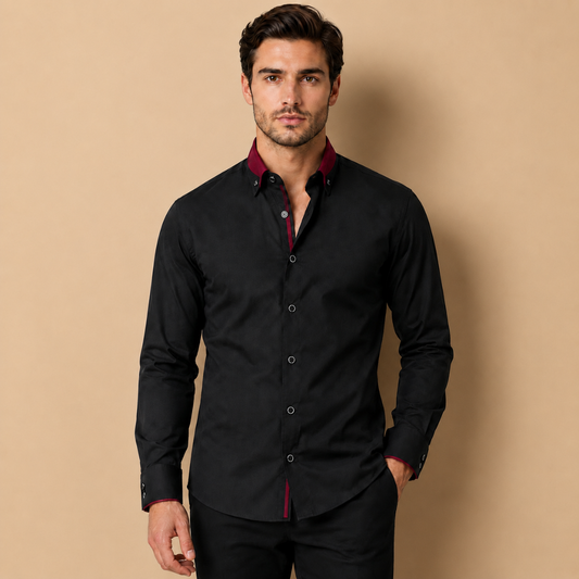 Camicia da Uomo a Manica Lunga con Colletto a Contrasto e Taglio Sartoriale