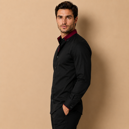 Camicia da Uomo a Manica Lunga con Colletto a Contrasto e Taglio Sartoriale