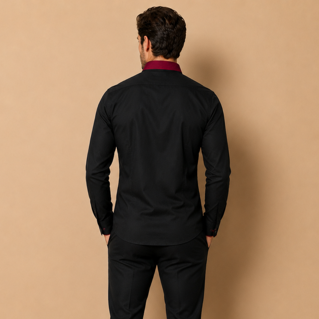 Camicia da Uomo a Manica Lunga con Colletto a Contrasto e Taglio Sartoriale