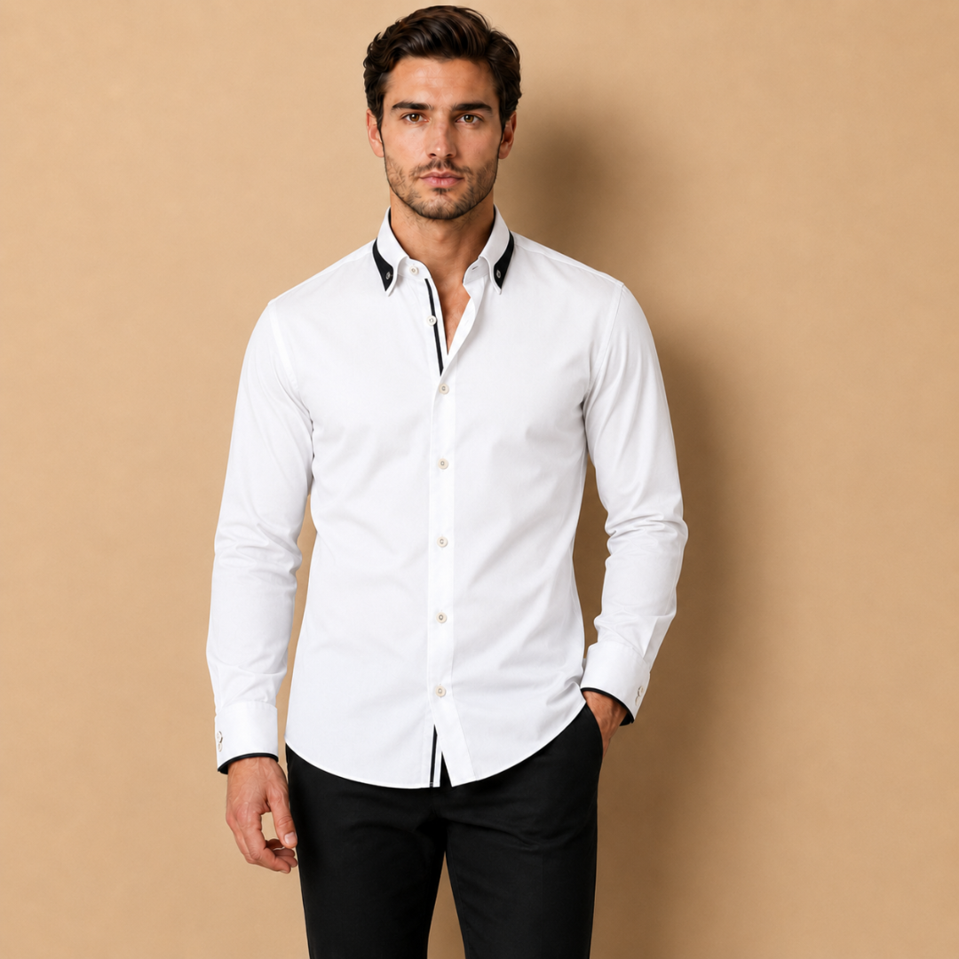 Camicia da Uomo a Manica Lunga con Colletto a Contrasto e Taglio Sartoriale