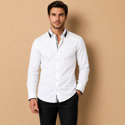 Camicia da Uomo a Manica Lunga con Colletto a Contrasto e Taglio Sartoriale