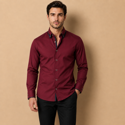 Camicia da Uomo a Manica Lunga con Colletto a Contrasto e Taglio Sartoriale