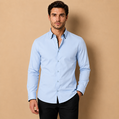 Camicia da Uomo a Manica Lunga con Colletto a Contrasto e Taglio Sartoriale