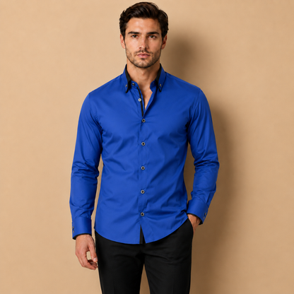 Camicia da Uomo a Manica Lunga con Colletto a Contrasto e Taglio Sartoriale