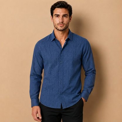 Camicia da Uomo a Maniche Lunghe con Colletto Aperto e Chiusura a Bottoni