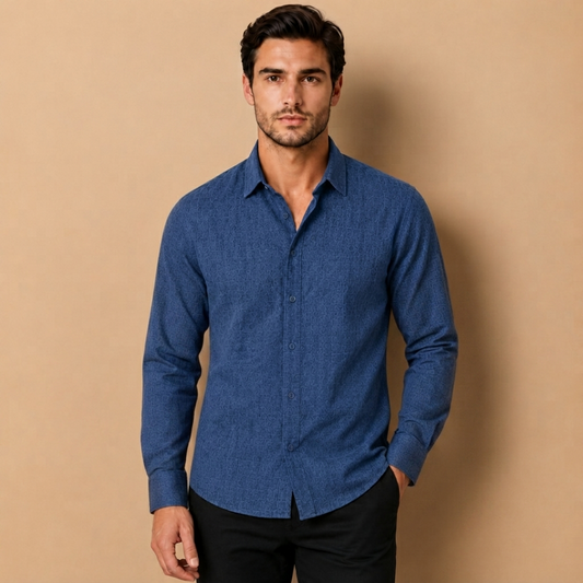 Camicia da Uomo a Maniche Lunghe con Colletto Aperto e Chiusura a Bottoni