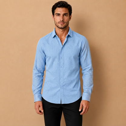 Camicia da Uomo a Maniche Lunghe con Colletto Aperto e Chiusura a Bottoni