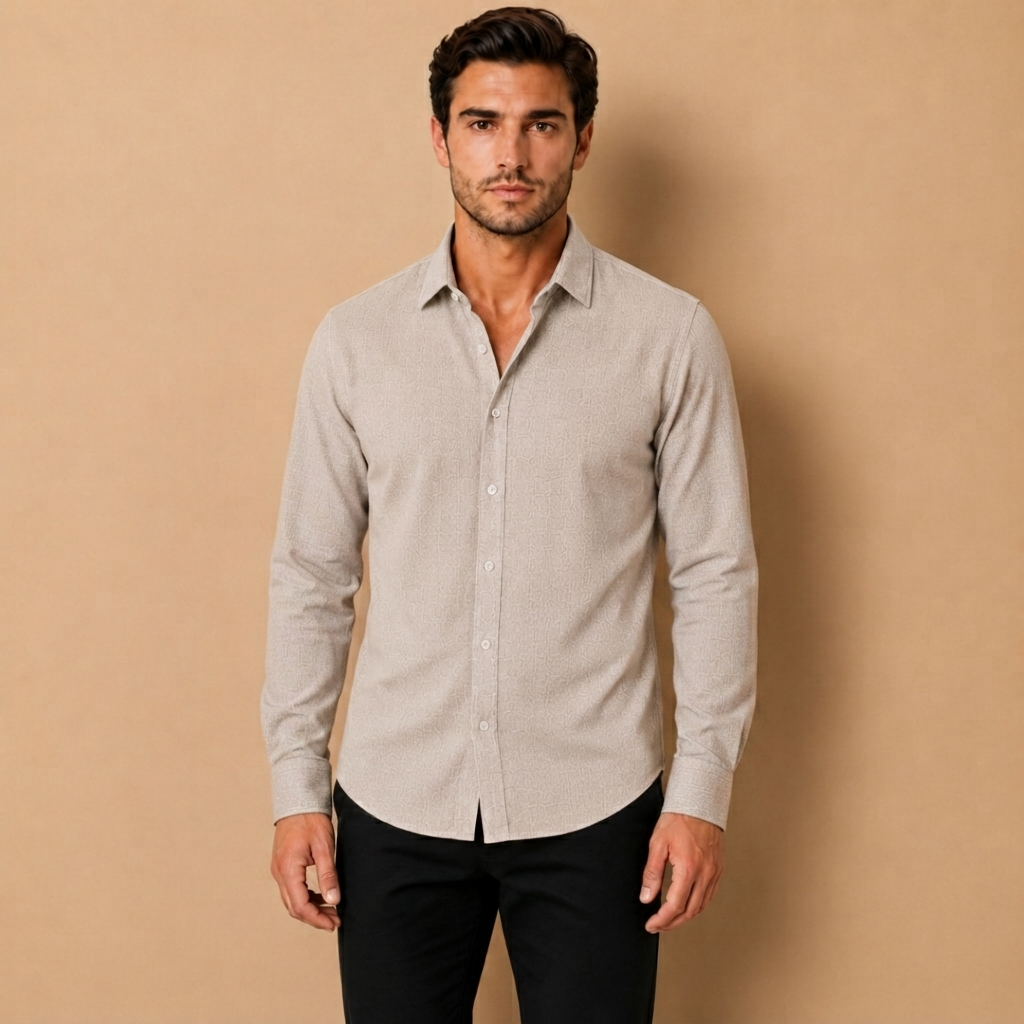 Camicia da Uomo a Maniche Lunghe con Colletto Aperto e Chiusura a Bottoni