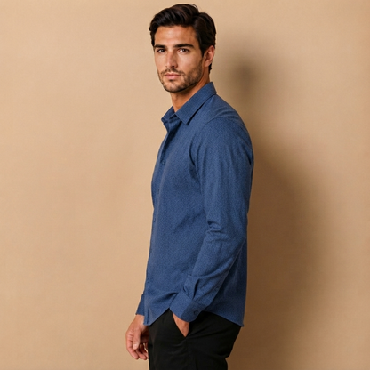 Camicia da Uomo a Maniche Lunghe con Colletto Aperto e Chiusura a Bottoni