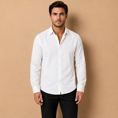 Camicia da Uomo a Maniche Lunghe con Colletto Aperto e Chiusura a Bottoni