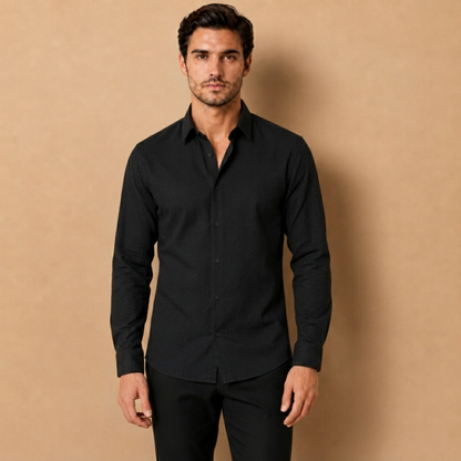 Camicia da Uomo a Maniche Lunghe con Colletto Aperto e Chiusura a Bottoni