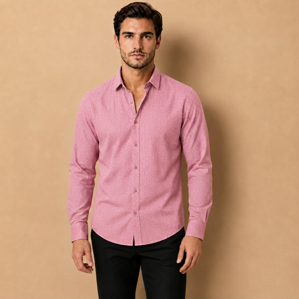 Camicia da Uomo a Maniche Lunghe con Colletto Aperto e Chiusura a Bottoni