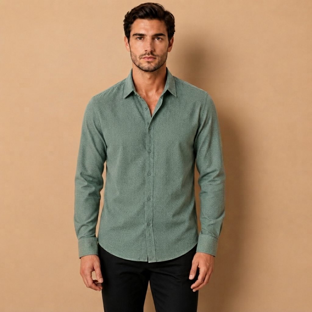 Camicia da Uomo a Maniche Lunghe con Colletto Aperto e Chiusura a Bottoni