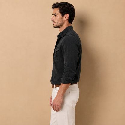 Camicia da Uomo a Maniche Lunghe con Due Tasche sul Petto e Colletto a Punta