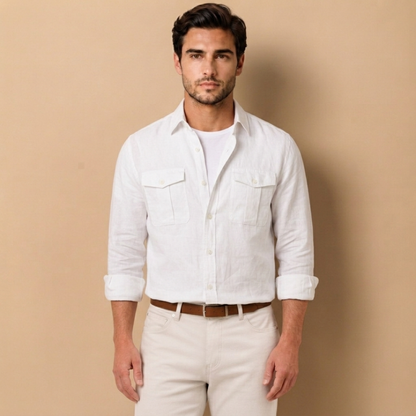 Camicia da Uomo a Maniche Lunghe con Due Tasche sul Petto e Colletto a Punta