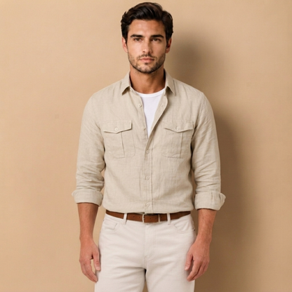 Camicia da Uomo a Maniche Lunghe con Due Tasche sul Petto e Colletto a Punta
