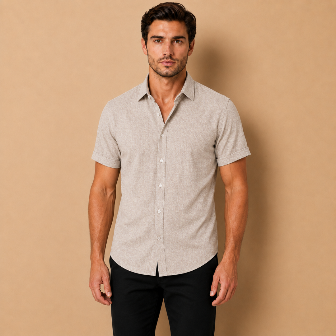 Camicia da Uomo a Maniche Lunghe con Colletto Aperto e Chiusura a Bottoni
