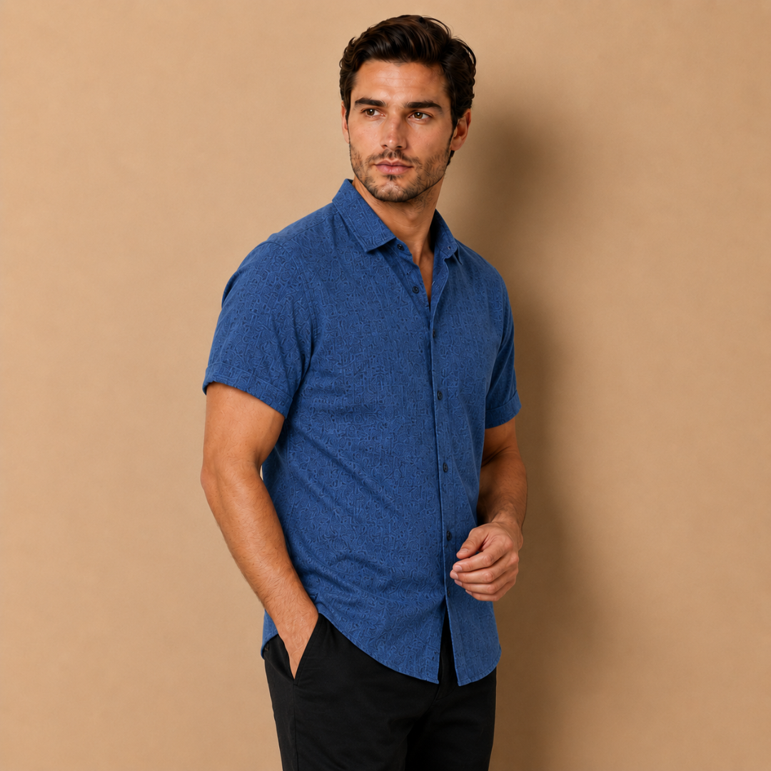 Camicia da Uomo a Maniche Lunghe con Colletto Aperto e Chiusura a Bottoni