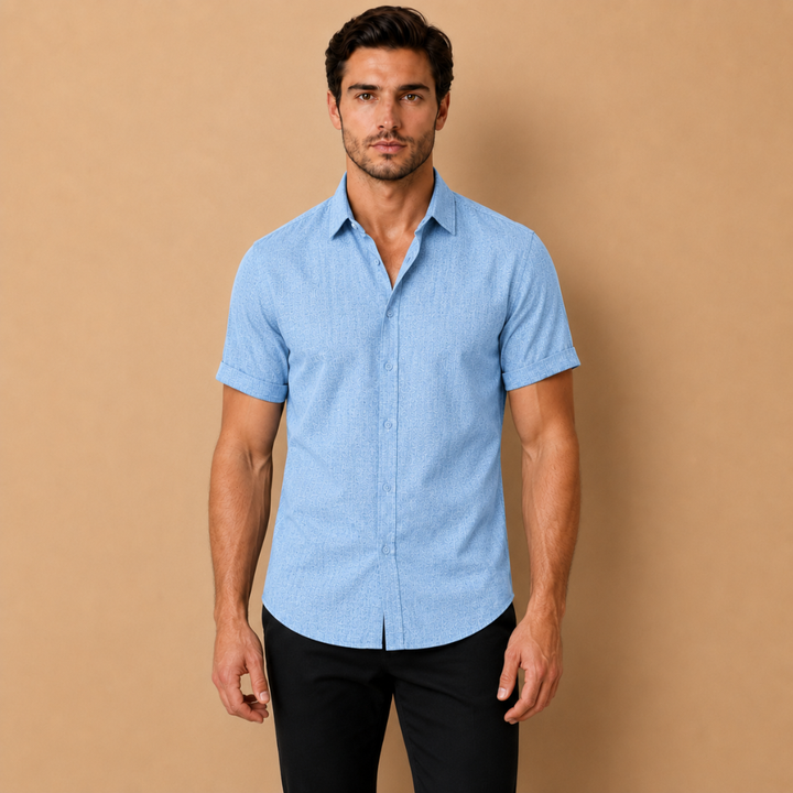 Camicia da Uomo a Maniche Lunghe con Colletto Aperto e Chiusura a Bottoni