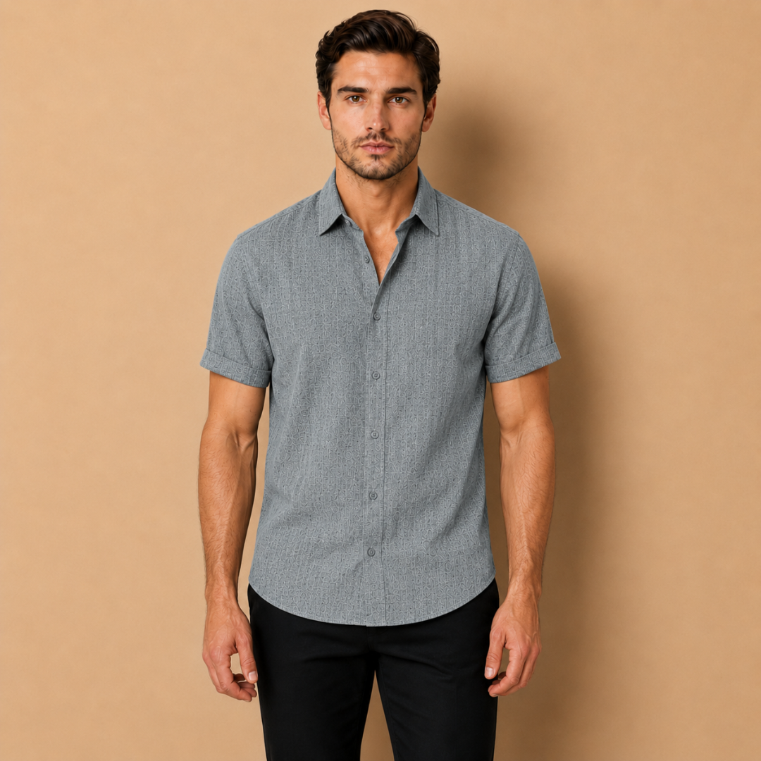 Camicia da Uomo a Maniche Lunghe con Colletto Aperto e Chiusura a Bottoni