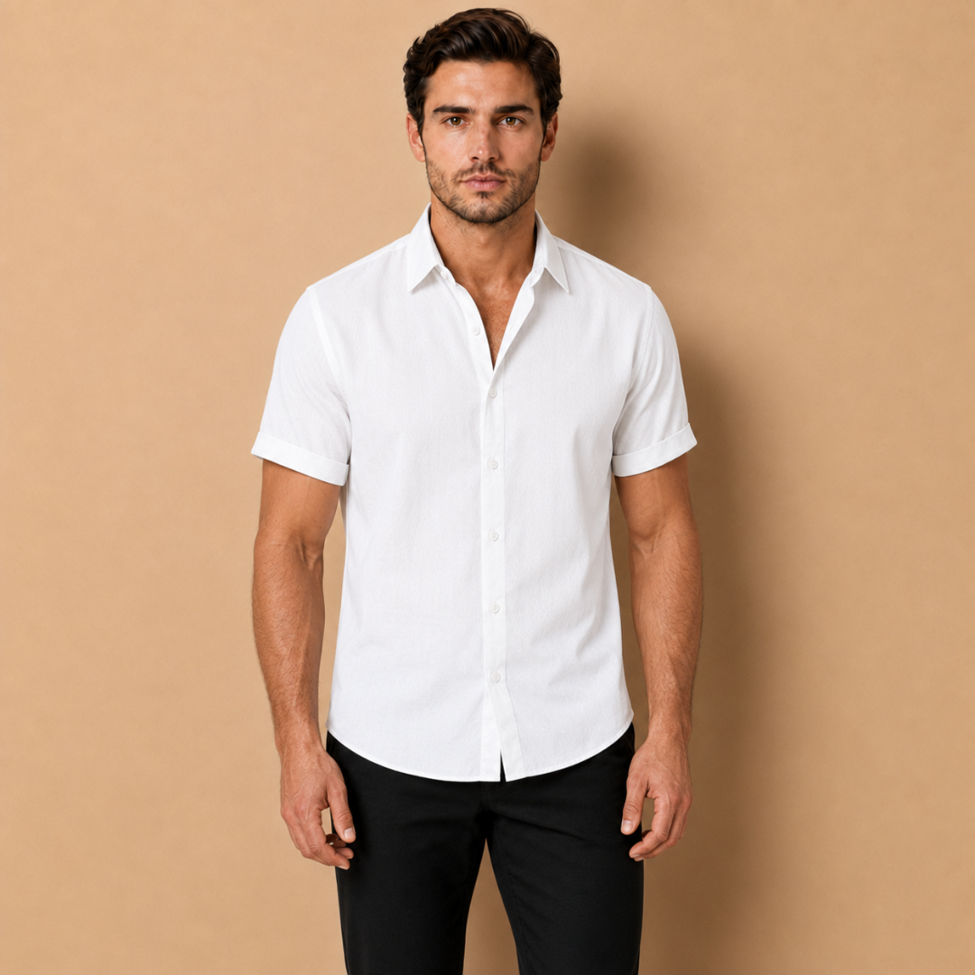 Camicia da Uomo a Maniche Lunghe con Colletto Aperto e Chiusura a Bottoni