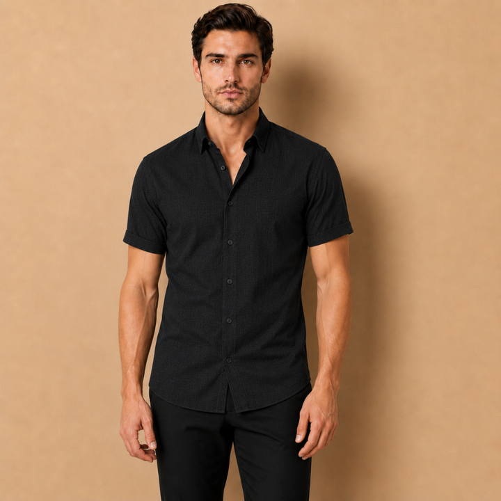 Camicia da Uomo a Maniche Lunghe con Colletto Aperto e Chiusura a Bottoni