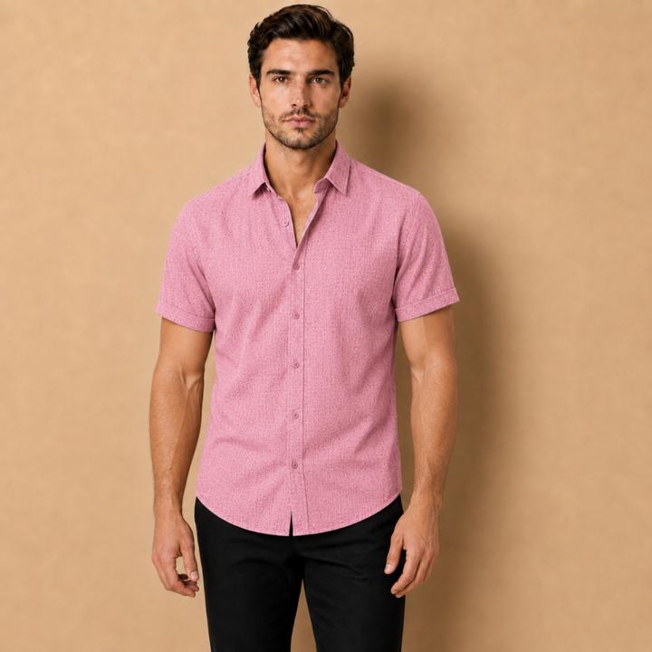 Camicia da Uomo a Maniche Lunghe con Colletto Aperto e Chiusura a Bottoni