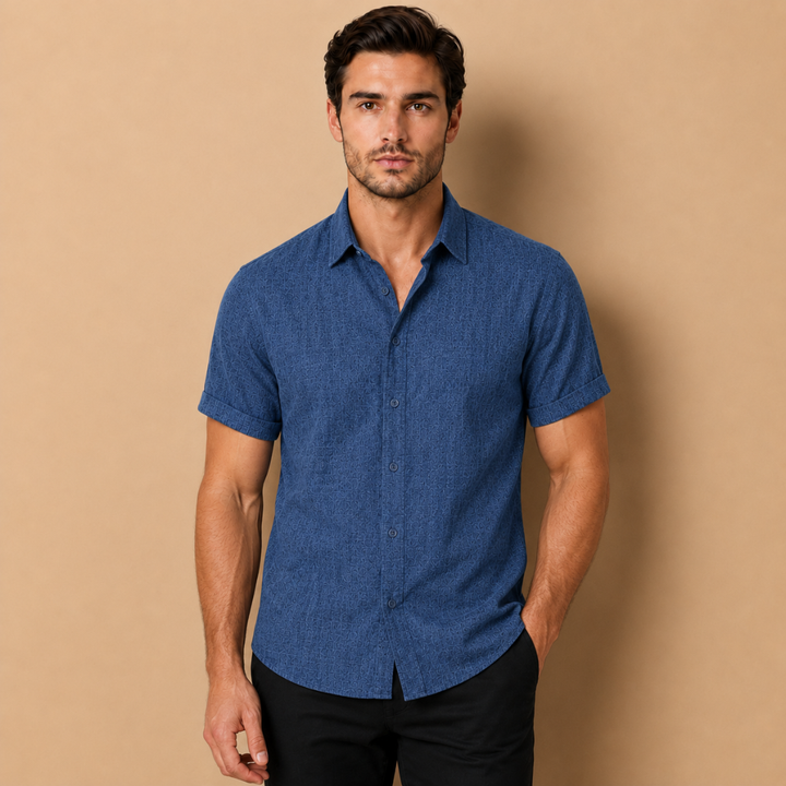 Camicia da Uomo a Maniche Lunghe con Colletto Aperto e Chiusura a Bottoni