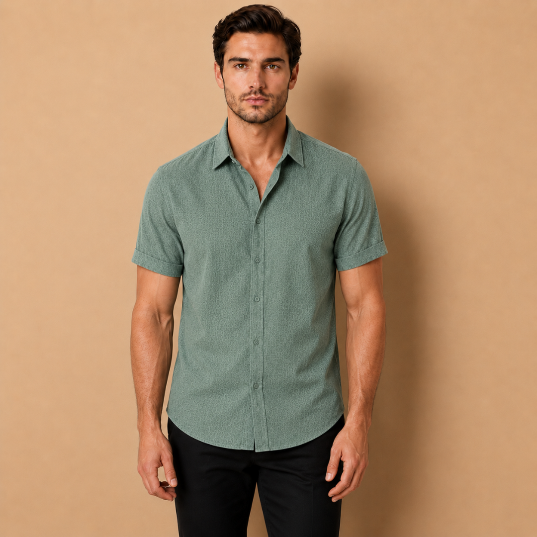 Camicia da Uomo a Maniche Lunghe con Colletto Aperto e Chiusura a Bottoni