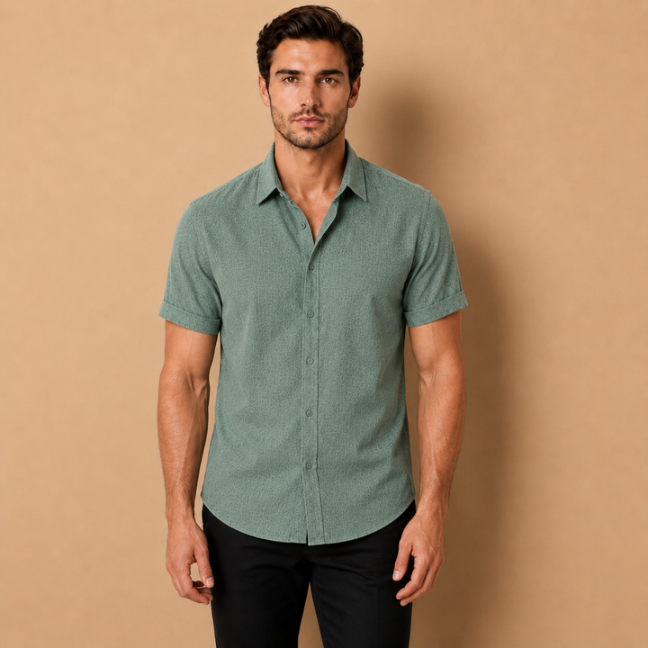 Camicia da Uomo a Maniche Lunghe con Colletto Aperto e Chiusura a Bottoni