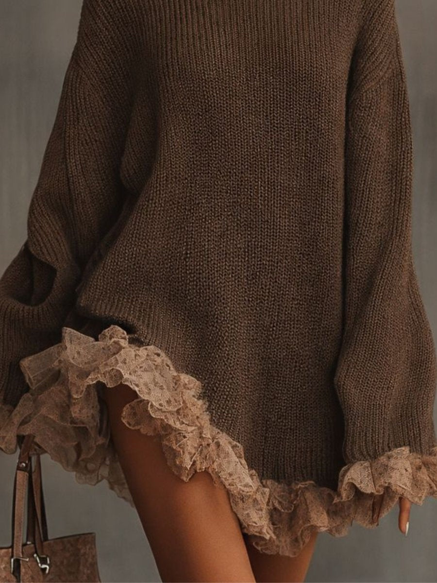 Agata | Vestito in Maglia Donna Collo Alto Pizzo Oversize