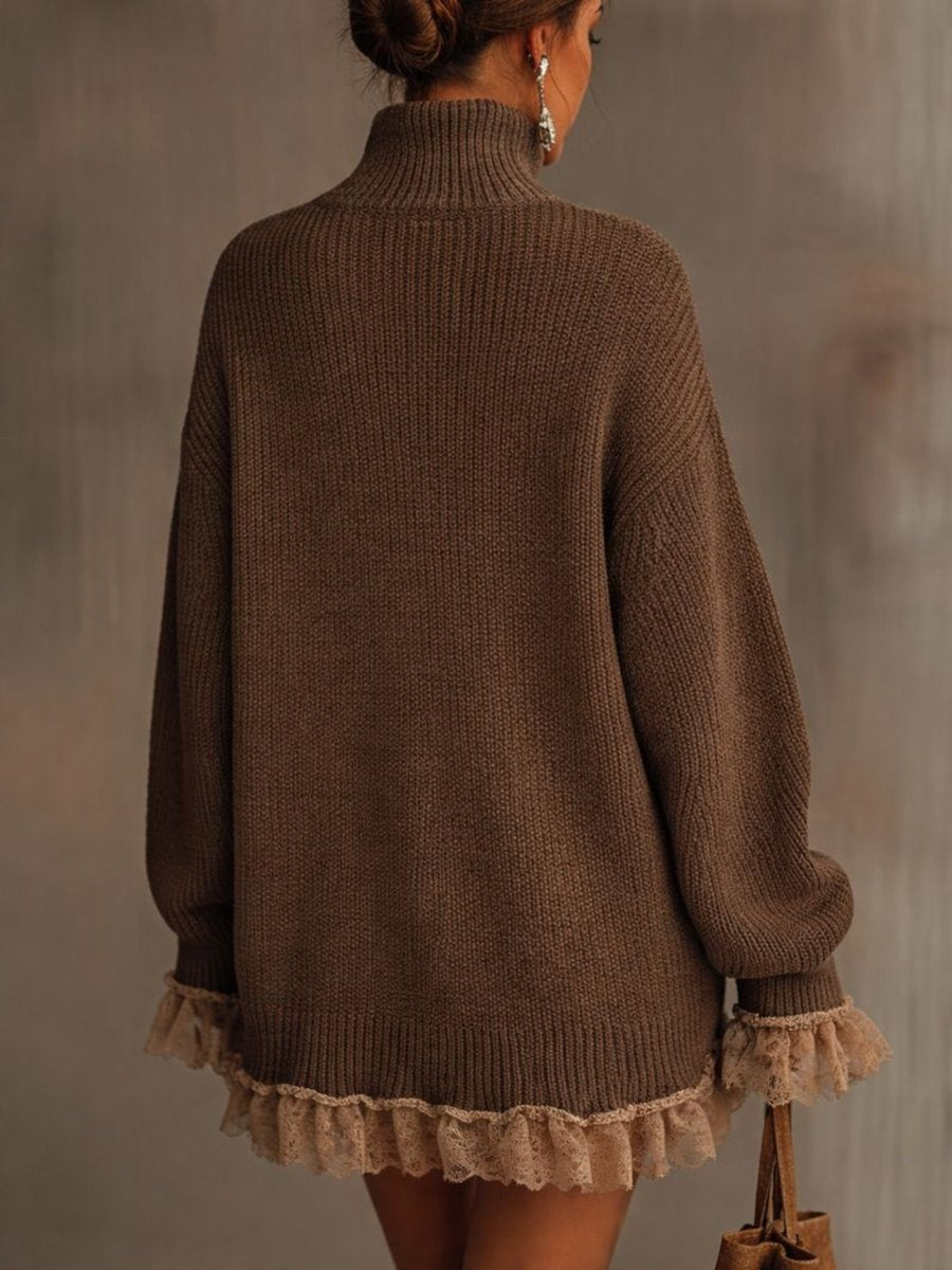 Agata | Vestito in Maglia Donna Collo Alto Pizzo Oversize