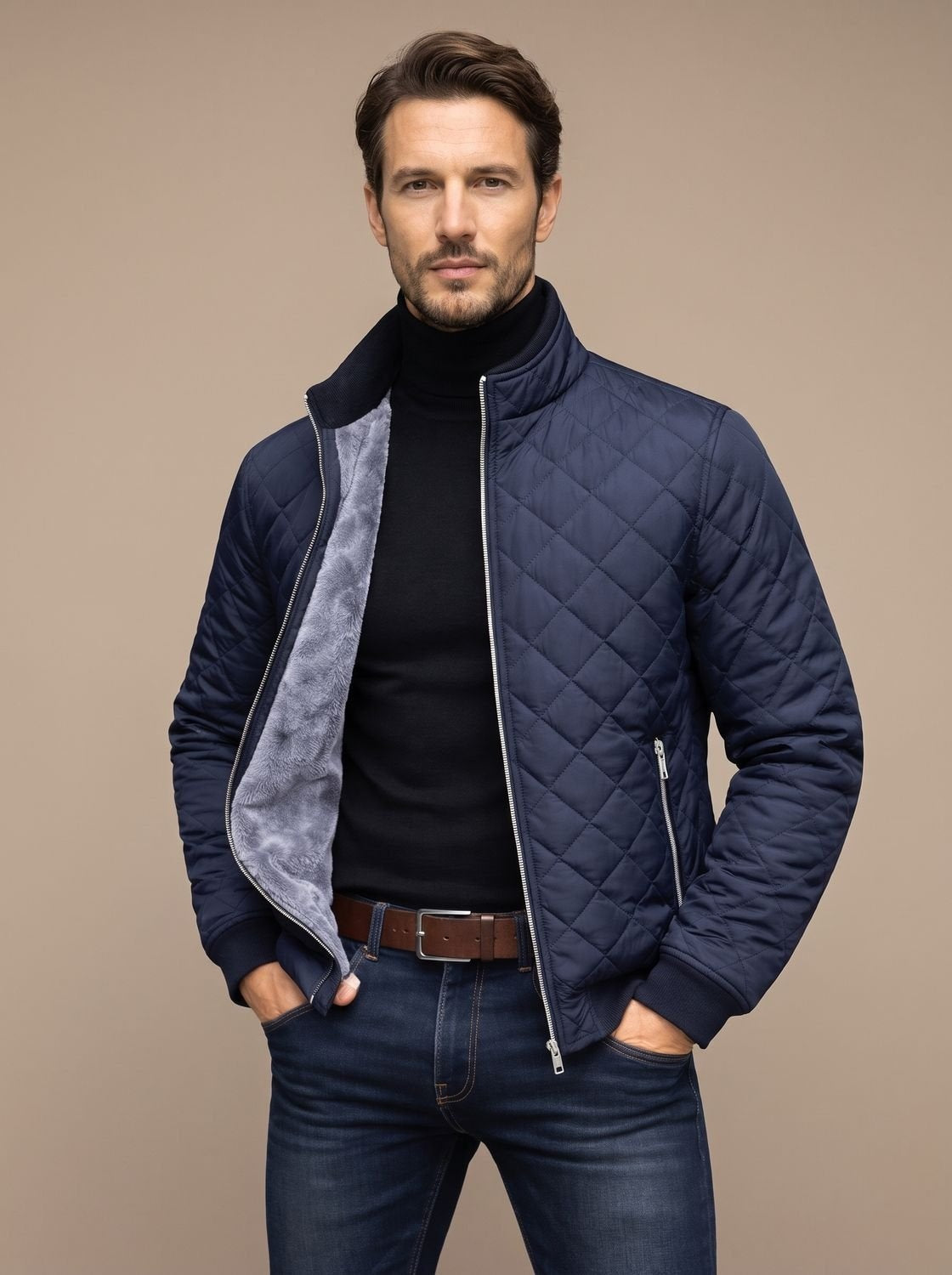Alessandro | Giacca Trapuntata Uomo Invernale Fodera in Pile Colletto Alto