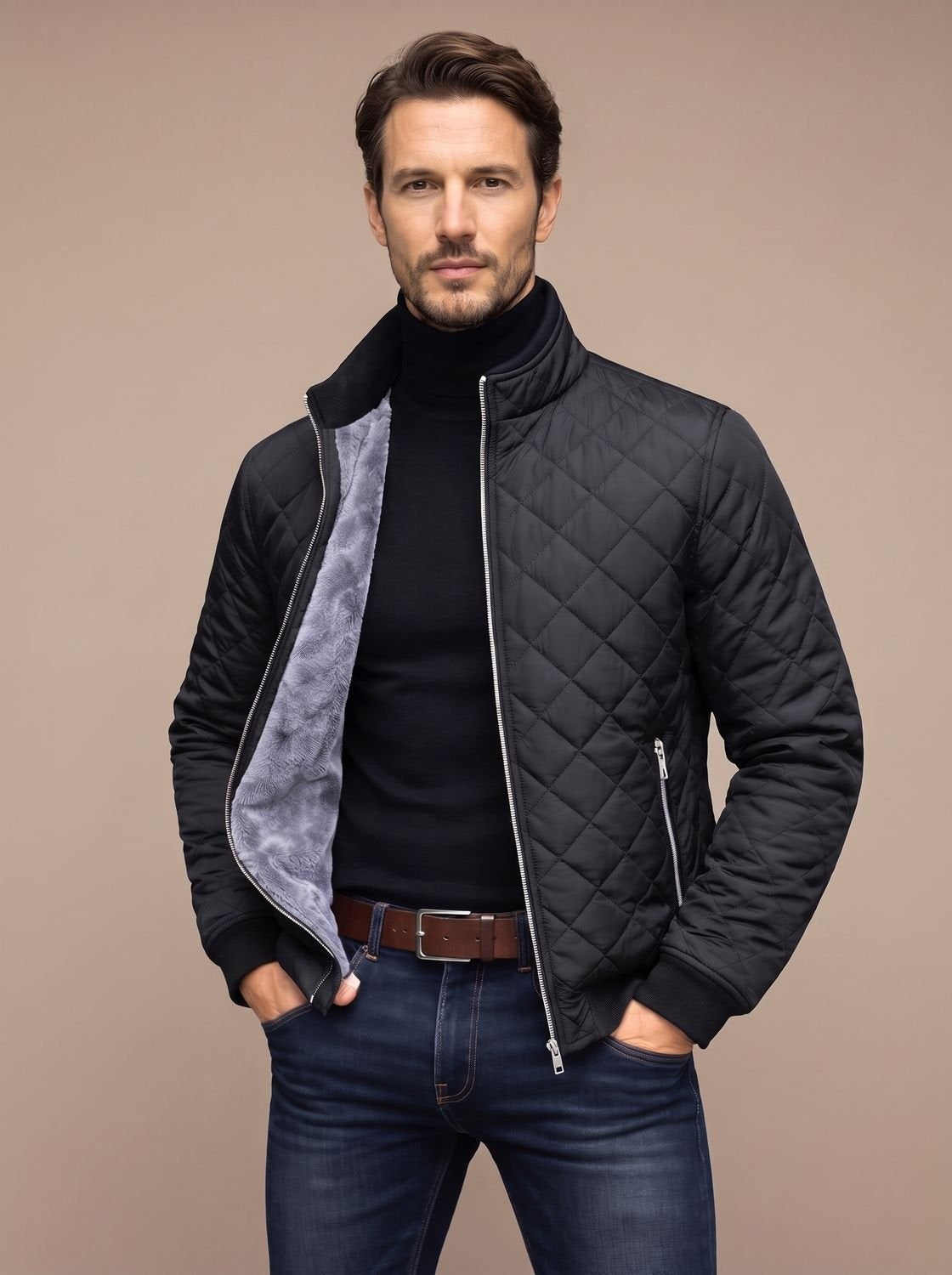 Alessandro | Giacca Trapuntata Uomo Invernale Fodera in Pile Colletto Alto
