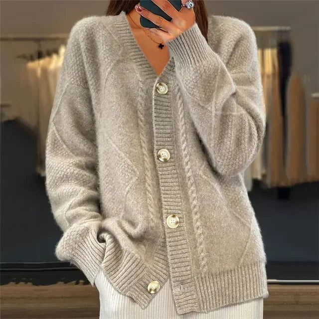 Alessia | Cardigan Donna in Cachemire Scollo V Bottoni Maglione