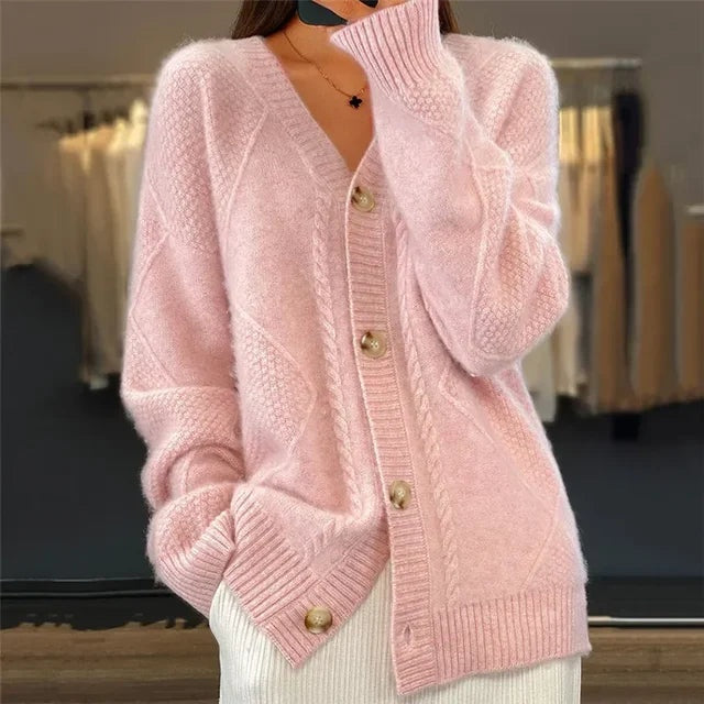 Alessia | Cardigan Donna in Cachemire Scollo V Bottoni Maglione