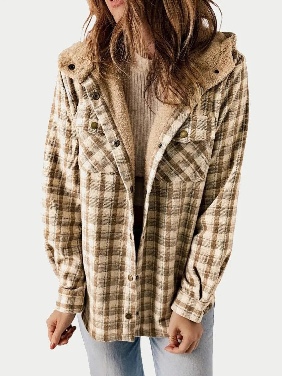 Alice | Giacca a Quadri con Cappuccio Donna Sherpa Autunnale
