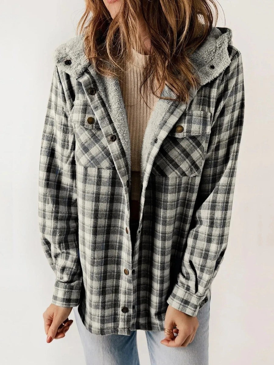 Alice | Giacca a Quadri con Cappuccio Donna Sherpa Autunnale