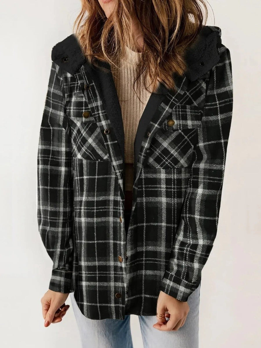 Alice | Giacca a Quadri con Cappuccio Donna Sherpa Autunnale