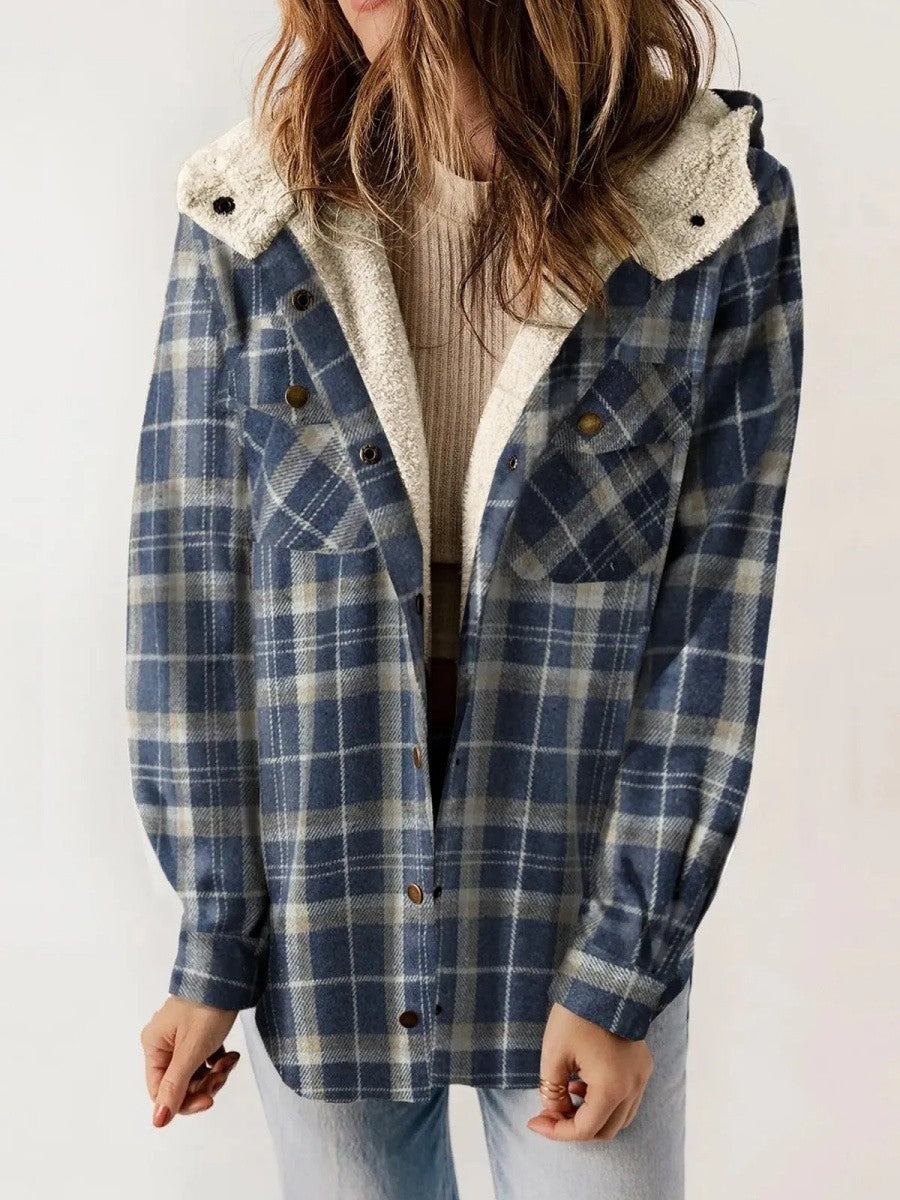 Alice | Giacca a Quadri con Cappuccio Donna Sherpa Autunnale
